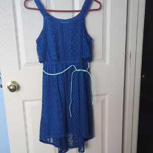 Blue Lace Kids Dress with Belt
